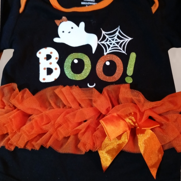 M8) Halloween Baby Girl Bodysuit 6-9M | "Boo!" Ghost Tutu Romper - Picture 4 of 6